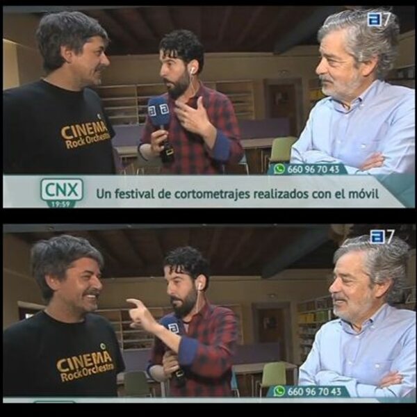 Con el cineasta Carlos Iglesias en la TV con un festival de cortometrajes