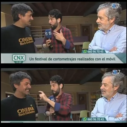 Con el cineasta Carlos Iglesias en la TV con un festival de cortometrajes